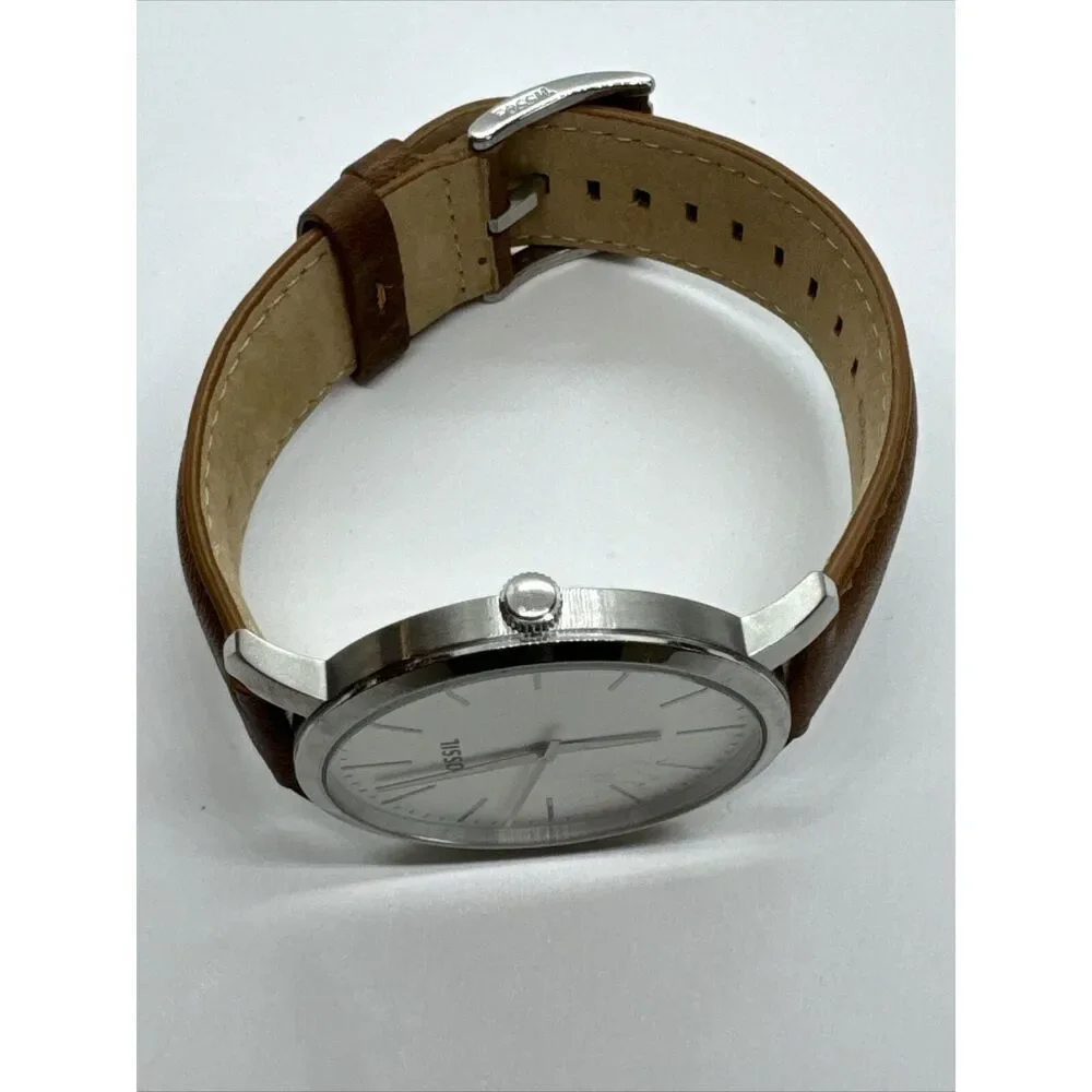 Fossil BQ2397 Men's Brown Leather Analog Silver Dial Quartz Wrist Watch AEA049